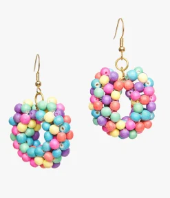 1980s Rainbow Wooden Bead Circle Earrings