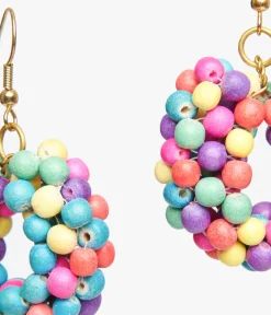1980s Rainbow Wooden Bead Circle Earrings