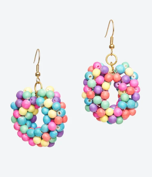 1980s Rainbow Wooden Bead Circle Earrings