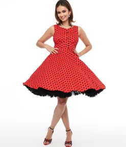 1950s Red & Black Polka Dot Fit & Flare Dress