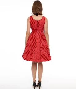 1950s Red & Black Polka Dot Fit & Flare Dress
