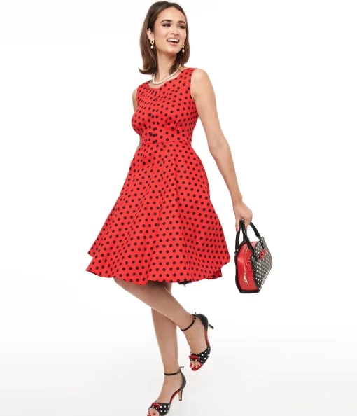 1950s Red & Black Polka Dot Fit & Flare Dress