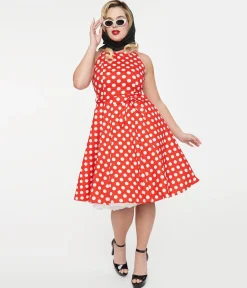 1950s Red & White Polka Dot Cotton Swing Dress
