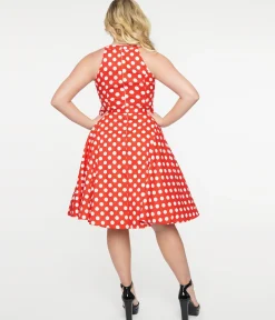 1950s Red & White Polka Dot Cotton Swing Dress