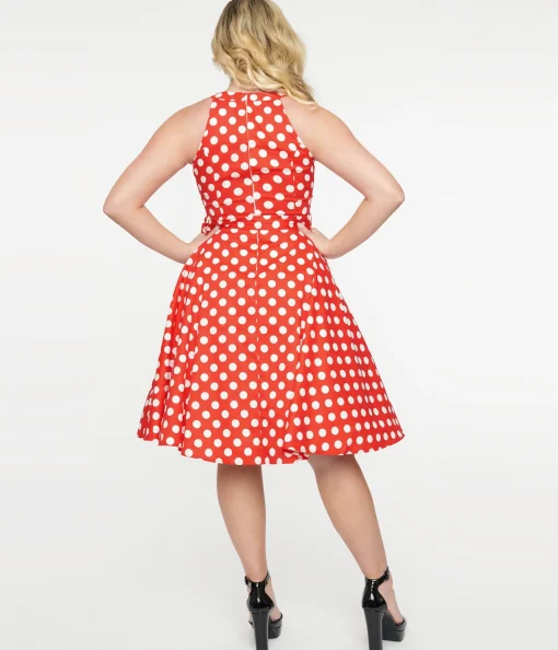 1950s Red & White Polka Dot Cotton Swing Dress