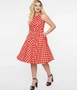 1950s Red & White Polka Dot Cotton Swing Dress