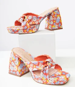 1970s Red Floral Esme Platform Heels