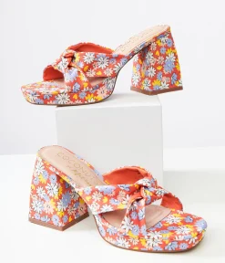 1970s Red Floral Esme Platform Heels
