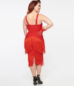 1950s Red Fringe Speakeasy Wiggle Dress