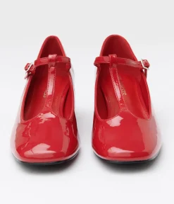 1920s Red Patent Leatherette T-Strap Heels