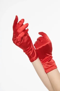 1950s Red Satin Wrist Length Gloves