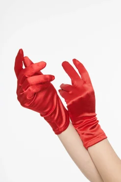 1950s Red Satin Wrist Length Gloves