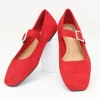 1960s Red Suede Rhinestone Buckle Mary Jane Flats