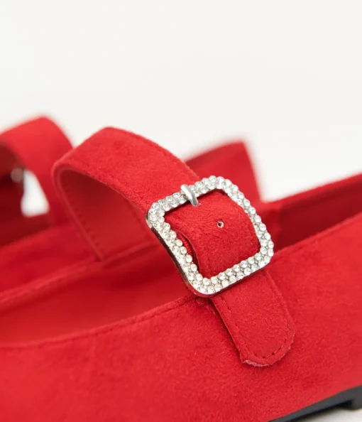 1960s Red Suede Rhinestone Buckle Mary Jane Flats