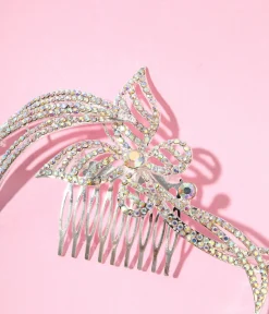 1920s Silver & Rainbow Rhinestone Butterfly Tiara Hair Comb