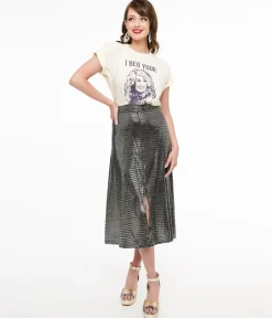 1970s Silver Boogie Night Midi Skirt