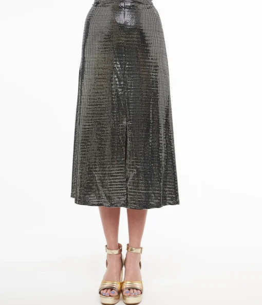1970s Silver Boogie Night Midi Skirt