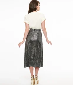 1970s Silver Boogie Night Midi Skirt