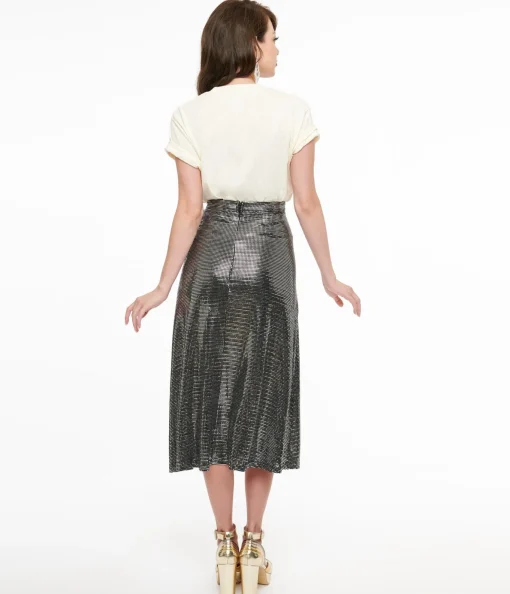 1970s Silver Boogie Night Midi Skirt