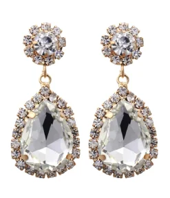 1920s Silver Rhinestone Teardrop Dangle Earrings