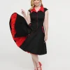 1950s Style Black & Red Cap Sleeve Button Up Diablo Swing Dress