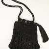 1920s Style Black Beaded & Crochet Tassel Purse