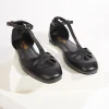 1920s Style Black Leatherette T-Strap Flats