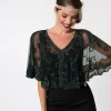1920s Style Dark Green & Olive Beaded Sheer Mesh Capelet