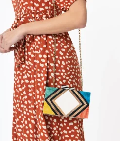 1960s Style Rainbow Chevron Wood & Resin Hard Clutch