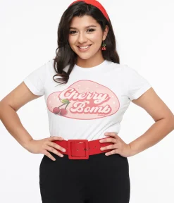 1950s White & Red Cherry Bomb Fitted Graphic Tee