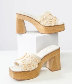 1970s White Beaded Crochet Glenn Platform Heels