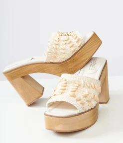 1970s White Beaded Crochet Glenn Platform Heels
