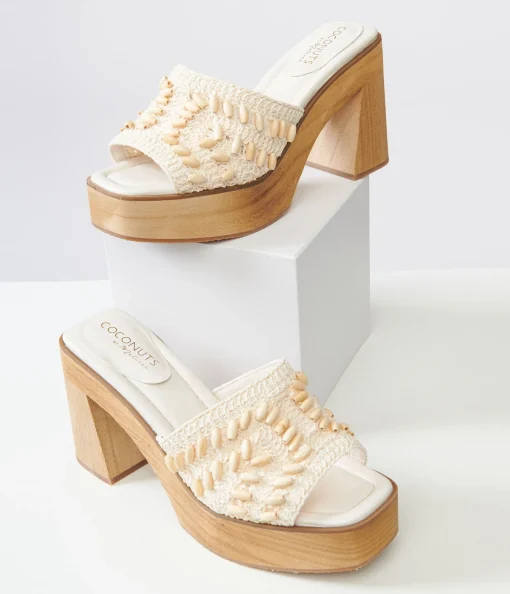 1970s White Beaded Crochet Glenn Platform Heels