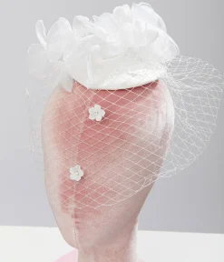 1920s White Floral & Mesh Veil Fascinator