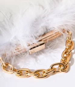 1920s White Satin & Fur Trim Clutch Handbag