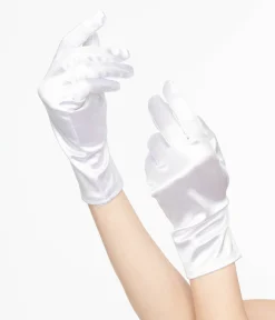 1950s White Satin Wrist Length Gloves