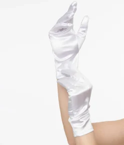 1950s White Satin Wrist Length Gloves