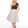 1950s White Sewing Print Cotton Swing Skirt