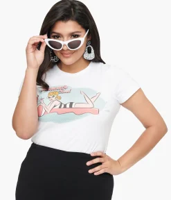 1950s White Summer Time Fitted Graphic Tee