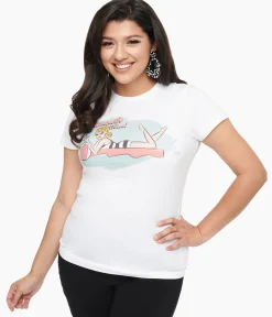 1950s White Summer Time Fitted Graphic Tee