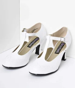 1920s White T-Strap Mary Jane Kitten Heels