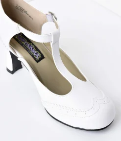 1920s White T-Strap Mary Jane Kitten Heels