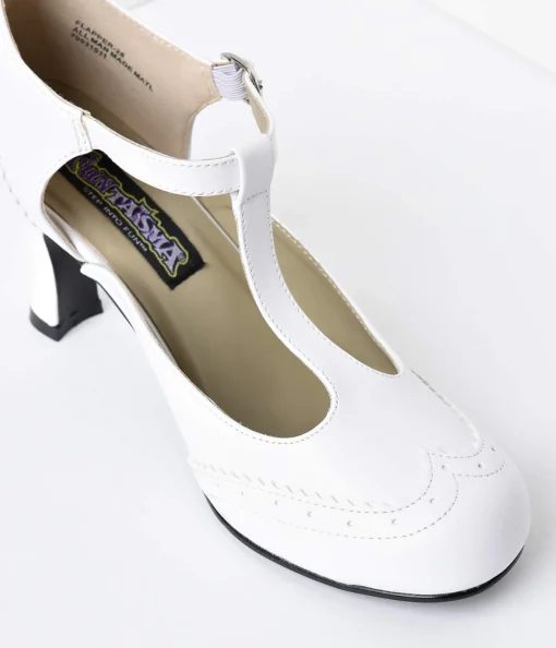 1920s White T-Strap Mary Jane Kitten Heels