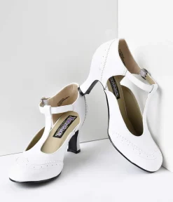 1920s White T-Strap Mary Jane Kitten Heels