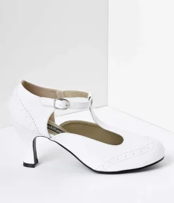 1920s White T-Strap Mary Jane Kitten Heels