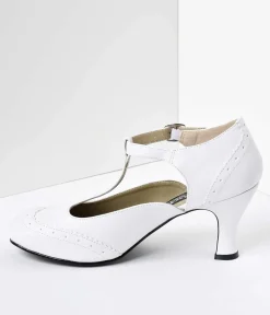 1920s White T-Strap Mary Jane Kitten Heels