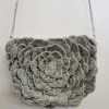Silver Flower Beaded Crossbody Bag