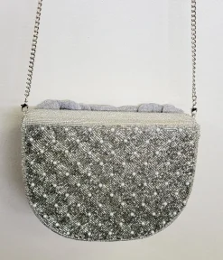 Silver Flower Beaded Crossbody Bag