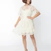 Smak Parlor 1970s Ivory Embroidered Lace Mini Caftan