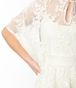 Smak Parlor 1970s Ivory Embroidered Lace Mini Caftan